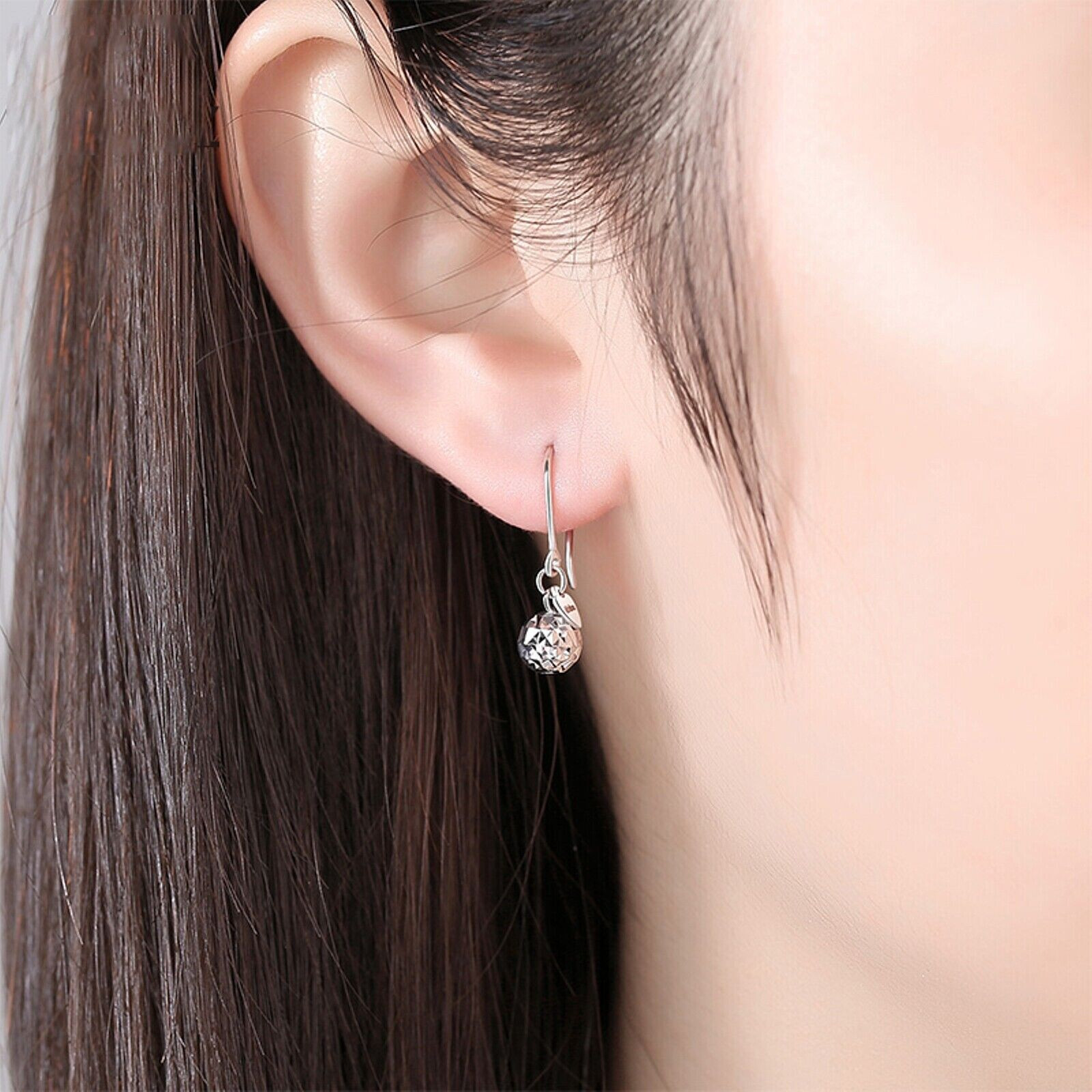 Pure Platinum 950 Dangle Women Gift Lucky Carved Bead Ball Earrings 2.2-2.3g
