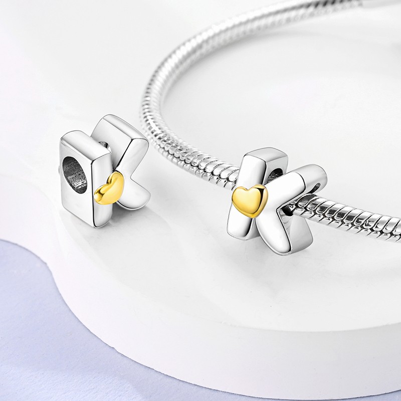 MULA Original Letter K Love Heart Charm Fit Women Bracelet 925 Sterling Silver