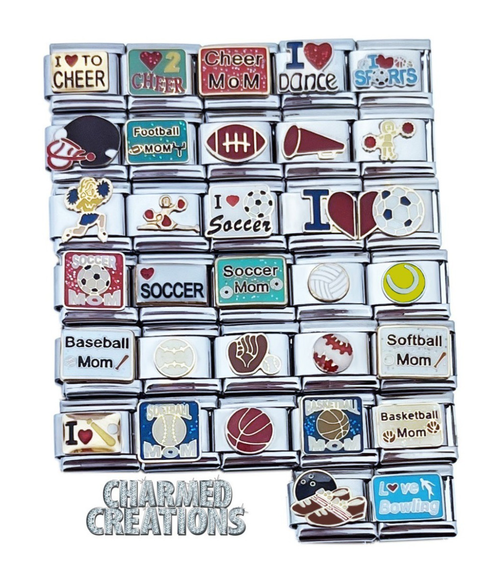 9mm Italian Charms Assorted Sports Football Soccer Baseball Softball Tennis