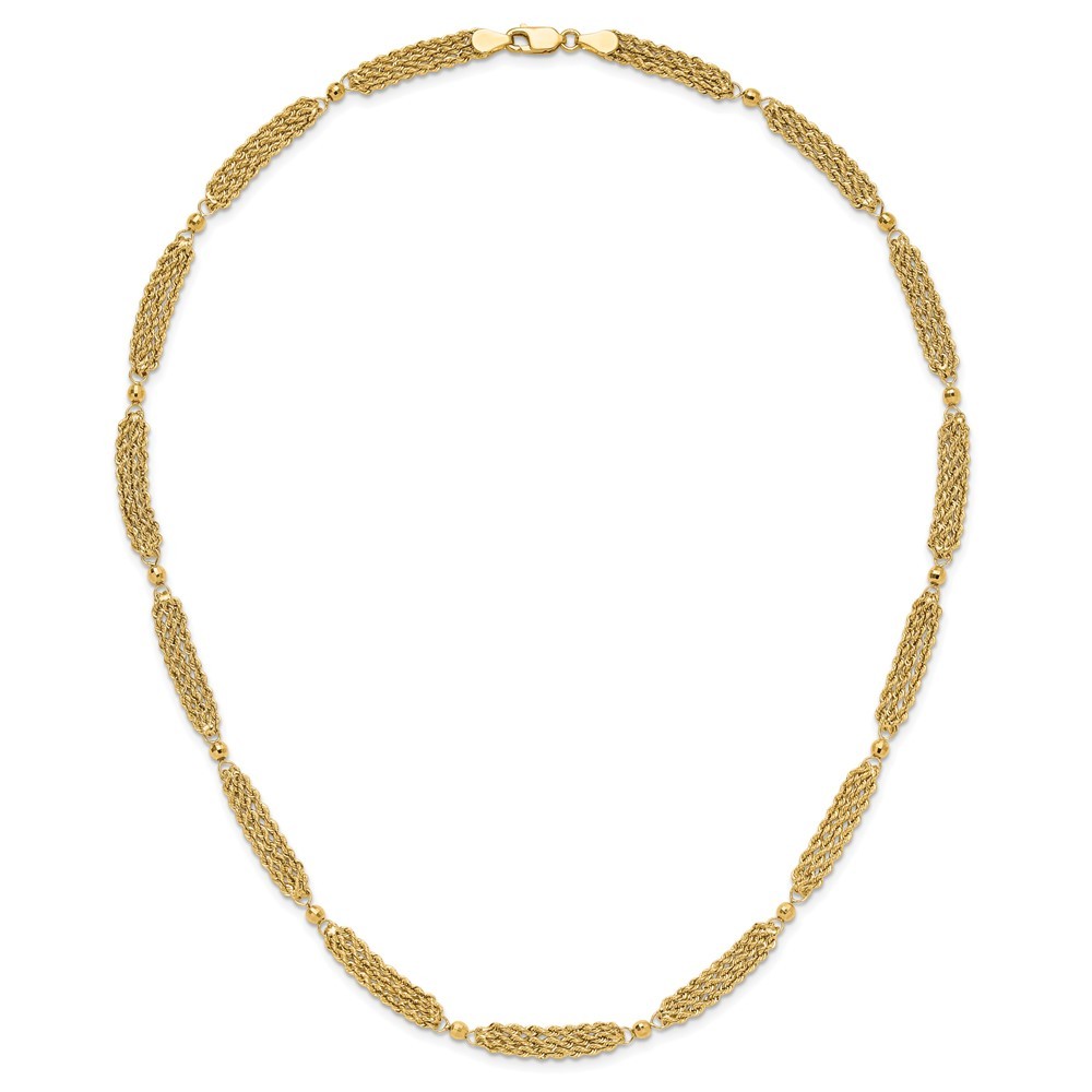 14k Yellow Gold Multi-Strand Diamond-cut Rope and Beaded Fancy Necklace 18.25″