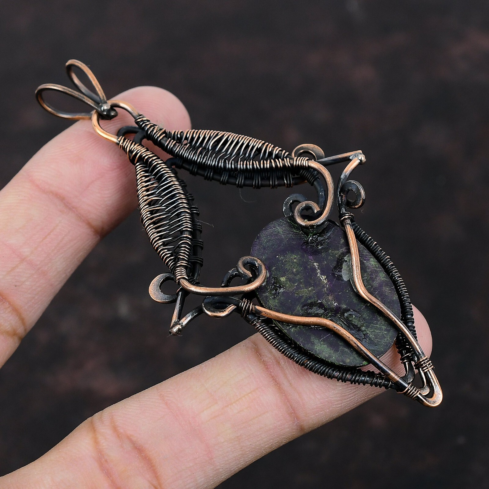 Sugilite Gemstone Wire Wrapped Pendant Copper Handmade Jewelry For Women 3.58″