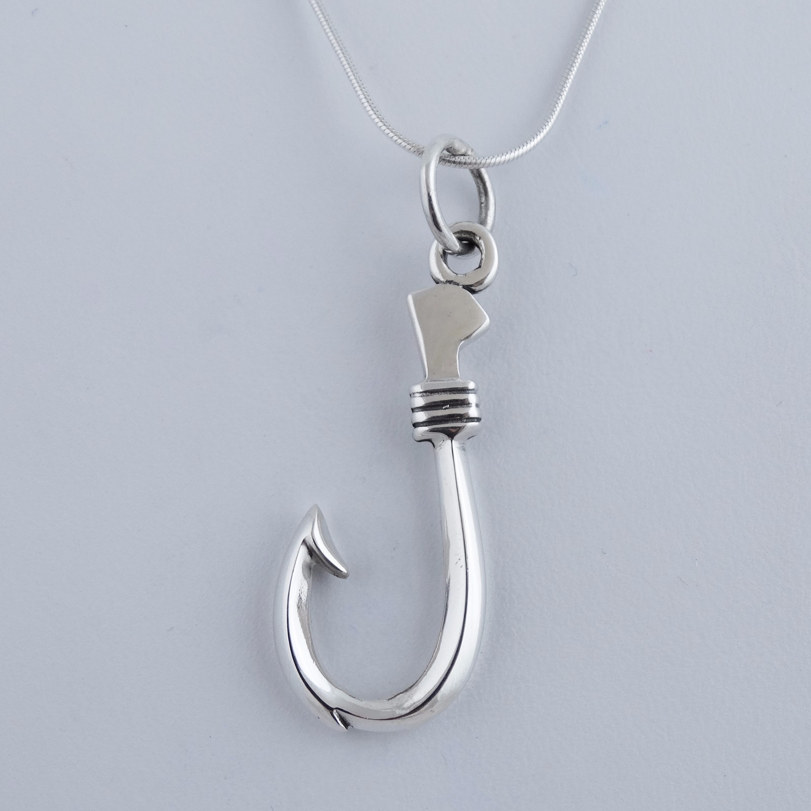 Hawaiian Fish Hook Necklace – 925 Sterling Silver – Fishing Fishermen Pendant SN