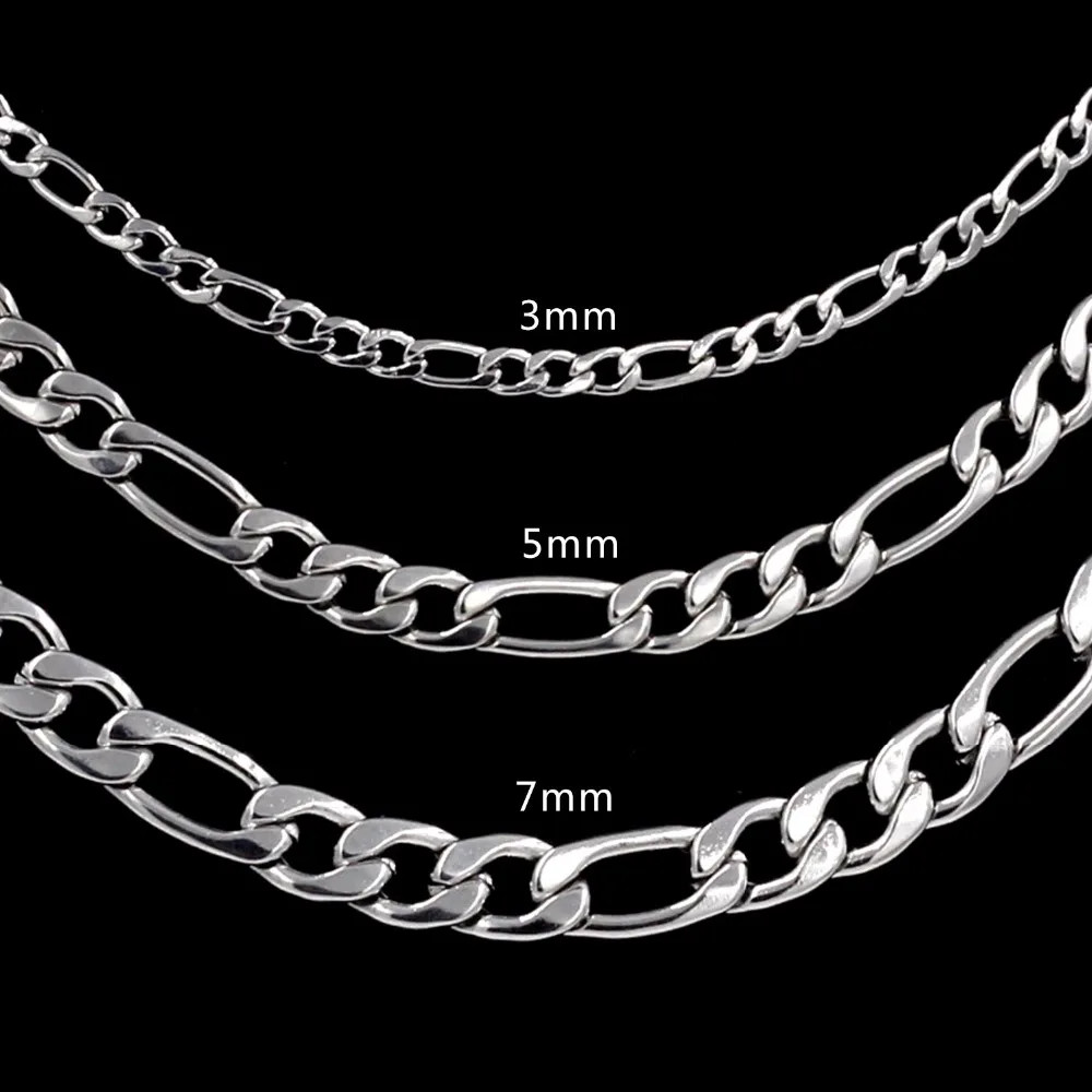Chain Necklace Stainless Steel Gold Color Figaro Cuban Link Chain Neck Jewelry