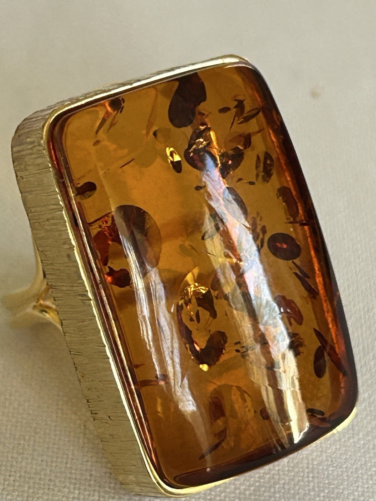 Baltic Amber 925 Sterling Silver Gold Plated Rectangular Adjustable Ring Sz 7-9