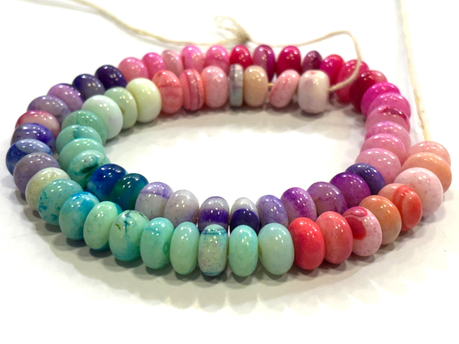 MULTI OPAL BEADS ROUNDELLE 9-10MM SMOOTH GEMSTONE 16 INCH NECKLACE