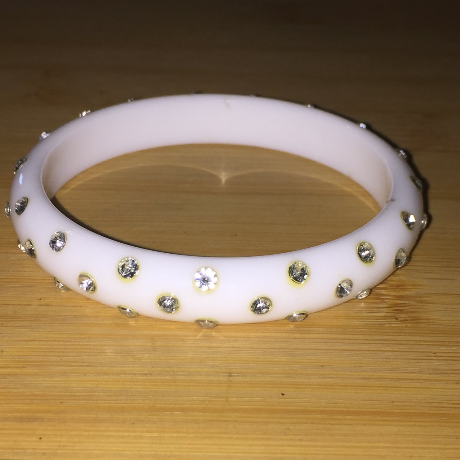 White Acrylic Rhinestone Bangle Bracelet Costume Jewelry