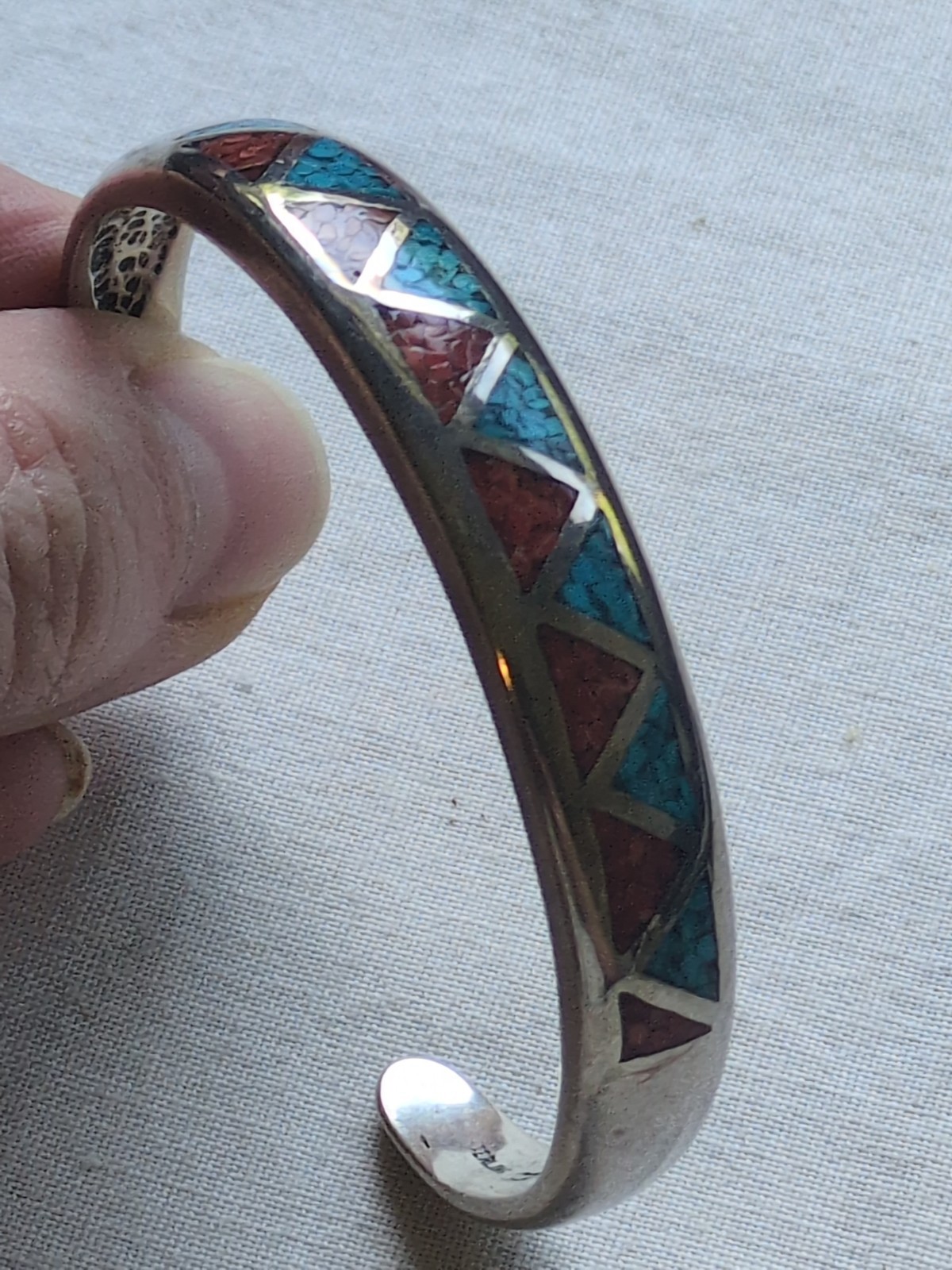 VTG Old Carlisle 925 Silver Crushed Turquoise & Coral Cuff Bracelet 25.0 g