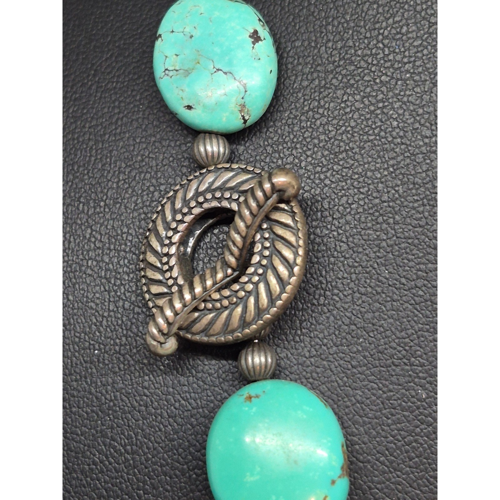 Vintage Turquoise Nugget Necklace Blue Green Toggle Clasp Statement Jewelry