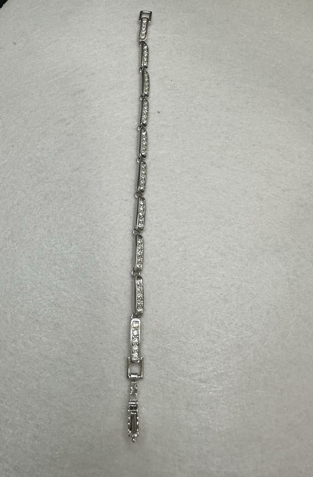Swarovski Silver Tone Crystal Bar Link Chain Bracelet Fold Over Clasp Signed