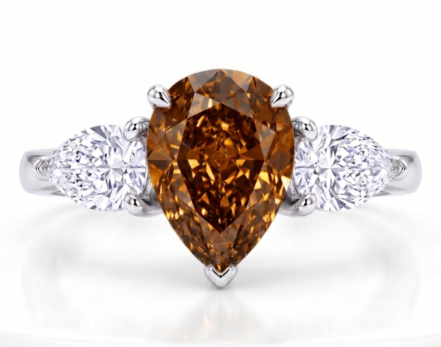 8.00 Ct Certified Pear Cut Natural Brown Diamond Ring VVS1 White Gold Finish