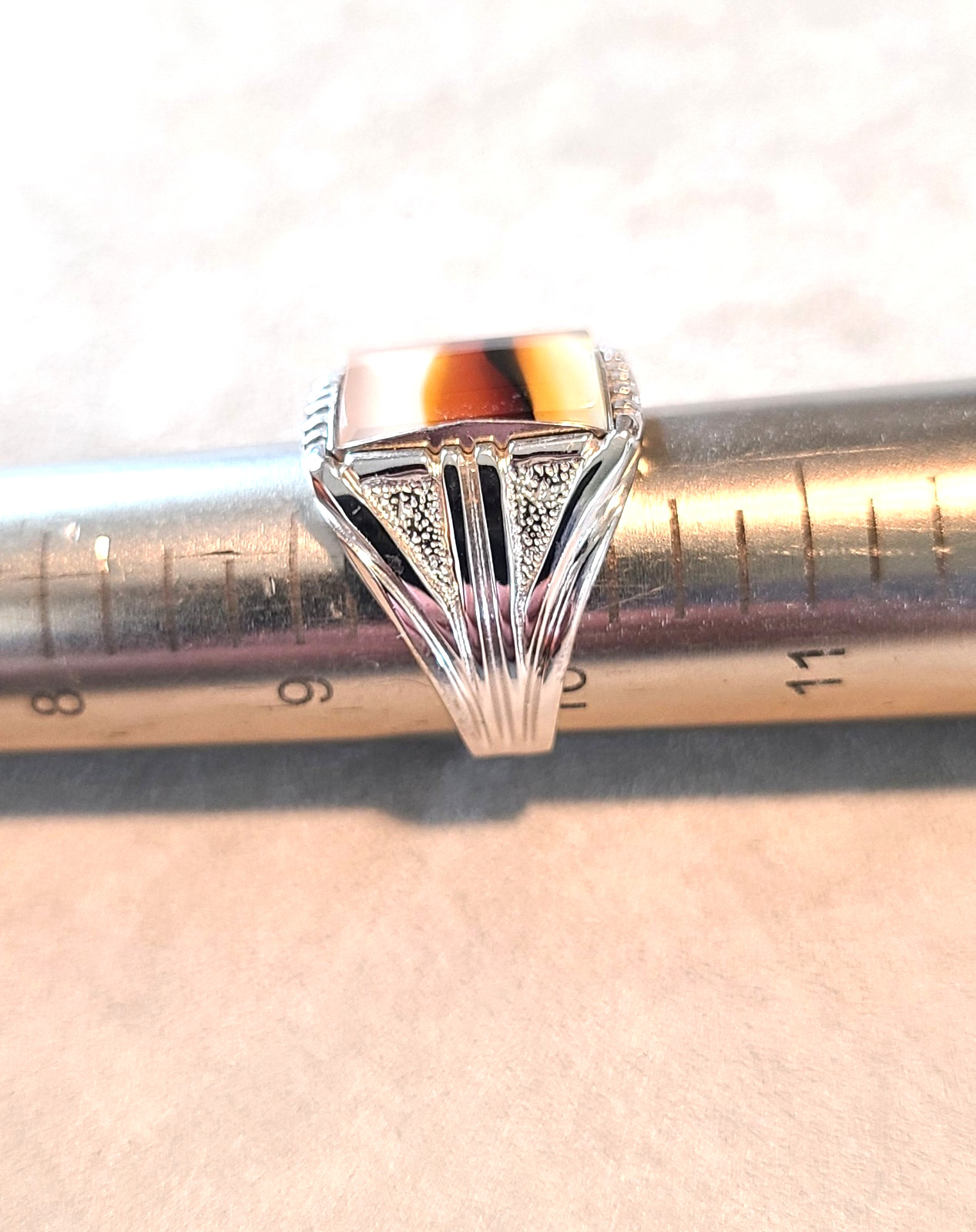 Vintage Wheeler Manufacturing Sterling Silver Montana AGATE Biker Ring Size 10
