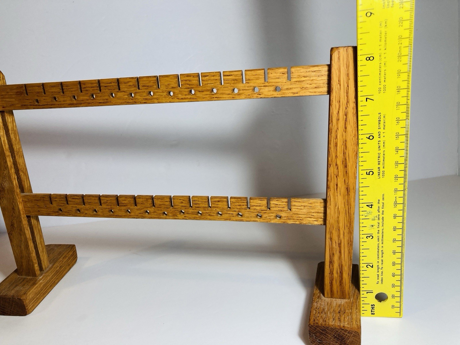 2-Tier Solid Oak Wood Earring Holder Display Rack Counter Top Jewelry