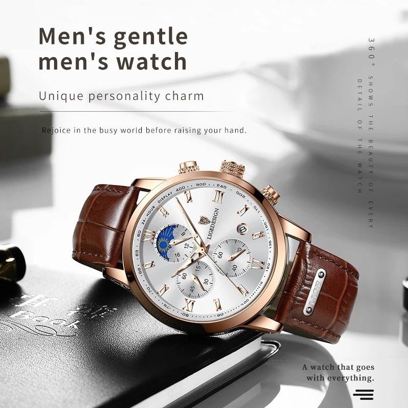 Men’s Watches Quartz Luminous Date Dial Waterproof Leather Business Wristwatch