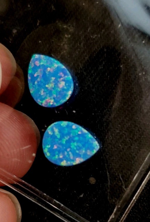 Two Set 0.38ct Loose Lab Created Pear Cut Blue Pink GreenTriplet Opal 5 x 4.5 mm