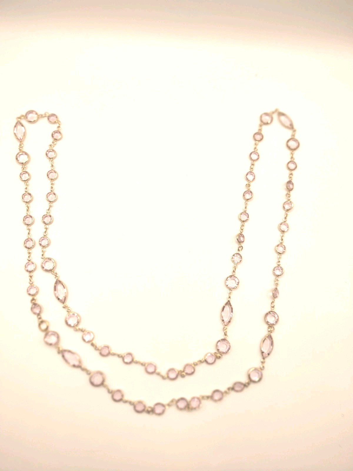 Vintage Necklace Open Bezel Gold Tone Light Pink Fauceted Glass Fashion Jewelry