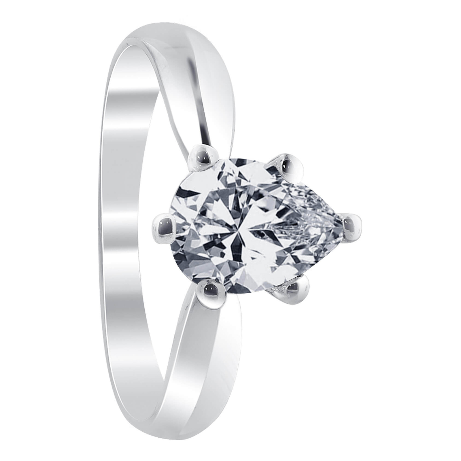 925 Sterling Silver Pear-Cut Cubic Zirconia CZ Ring 6-Prong Set Promise Jewelry