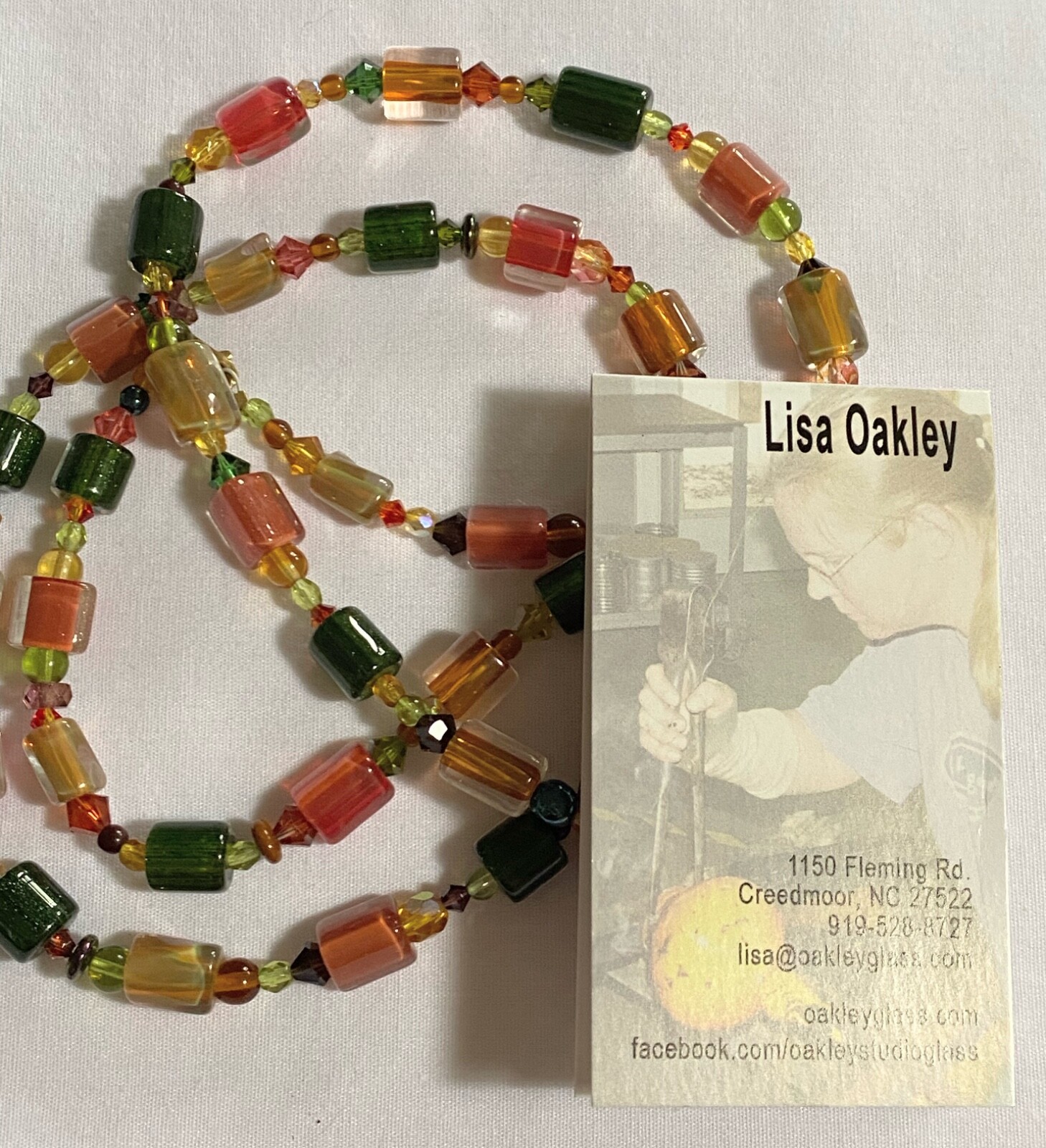 Studio Crafted LISA OAKLEY Shades of Watermelon Art Glass Bead 22” Necklace