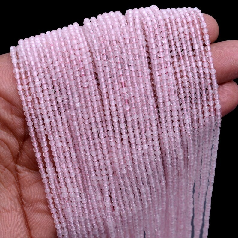 Pink Rose Quartz Smooth Micro Round Beads, 2 mm To 2.5 mm, Rose Quartz Balls