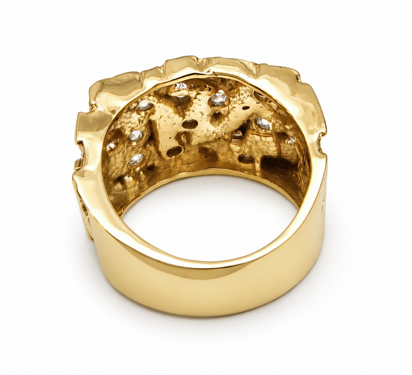 Real 14K Yellow Gold .70 Carat Wide Face Diamond Mens Nugget Ring Natural or Lab