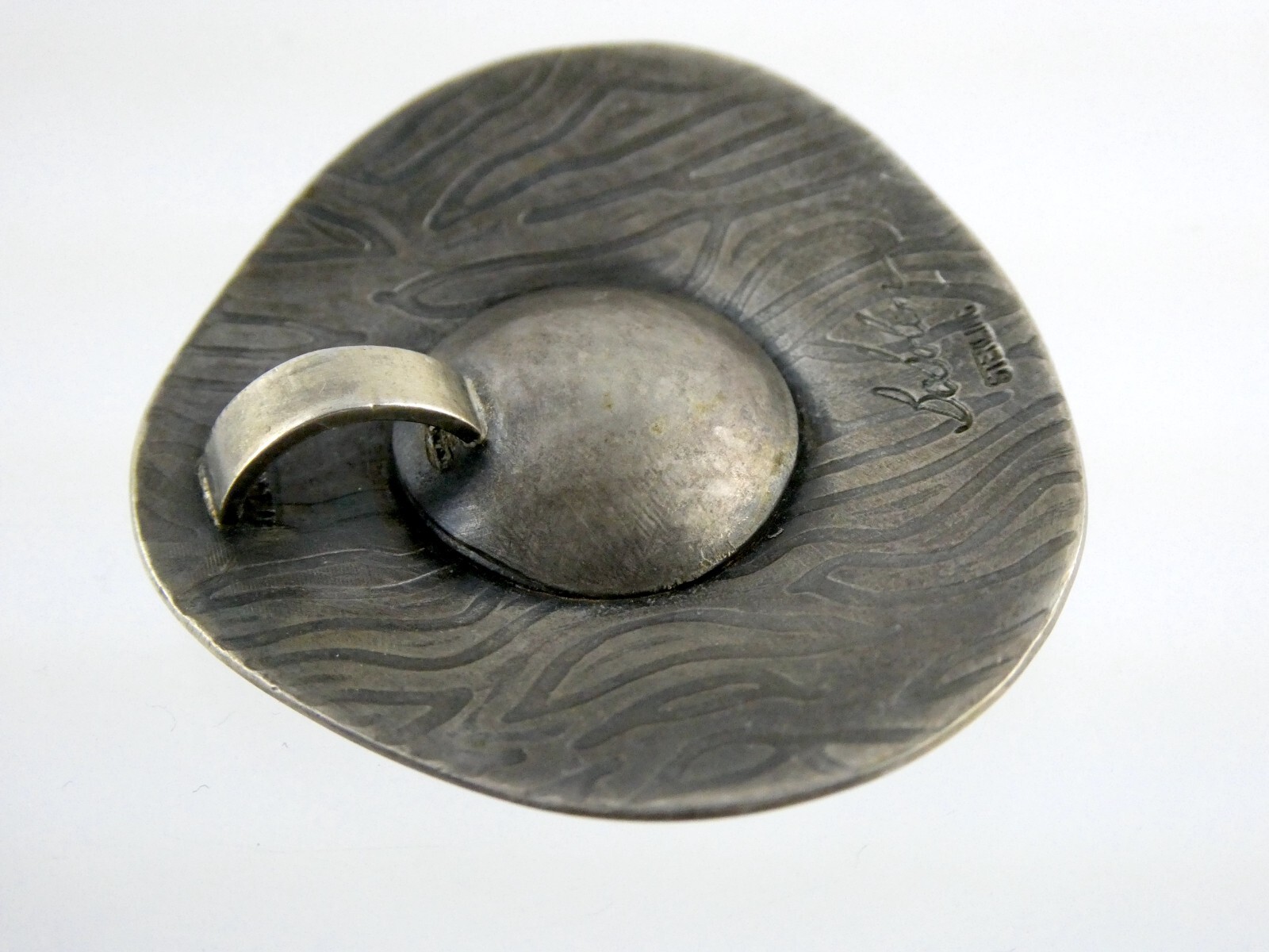 BoSolim Artisan Signed Sterling Silver Textured Shape Pendant 17.1g 1 5/8 Inches