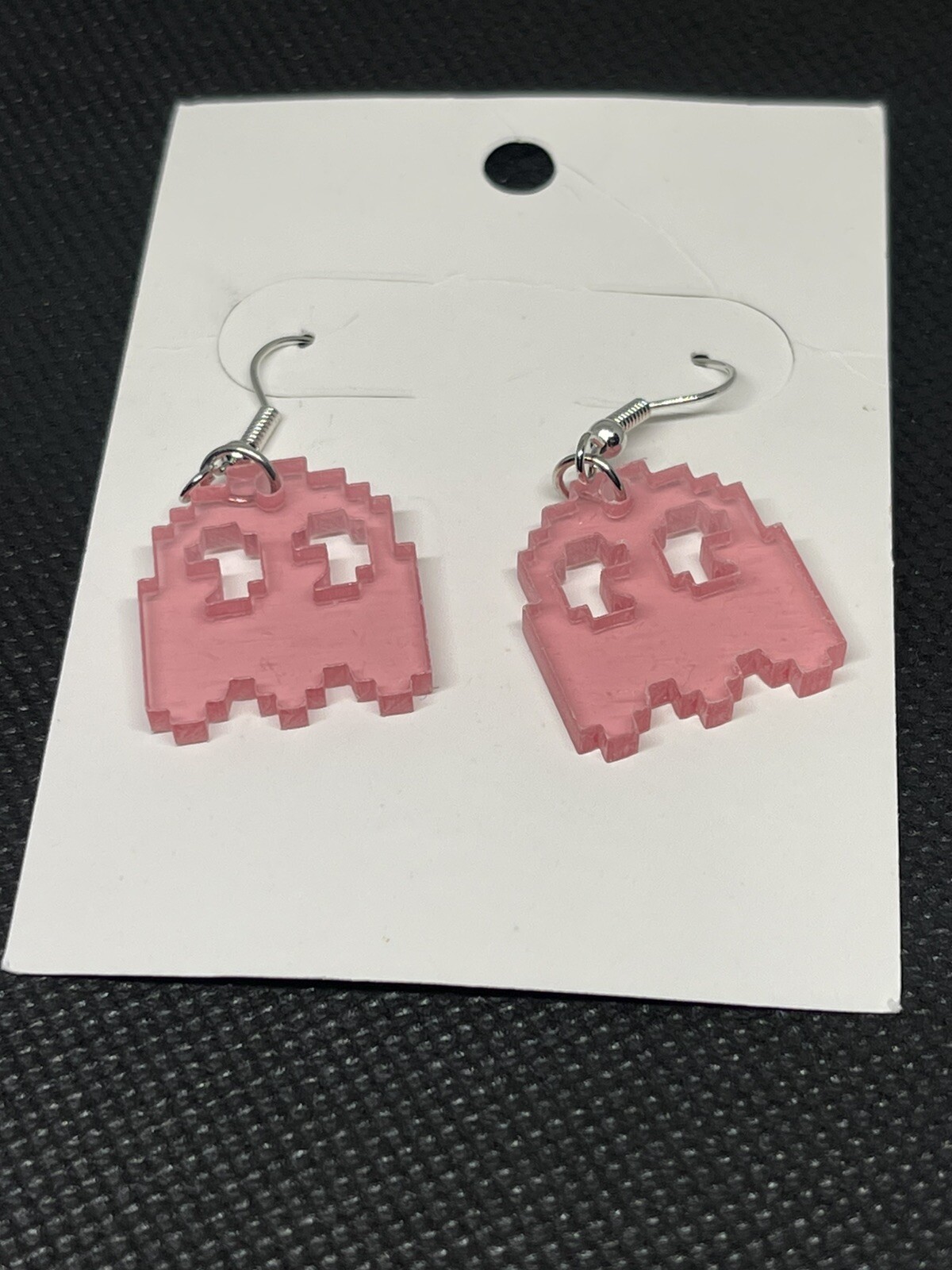 Pac man Ghost Pinky Neon Pink see-through Earrings – Plastic NEW