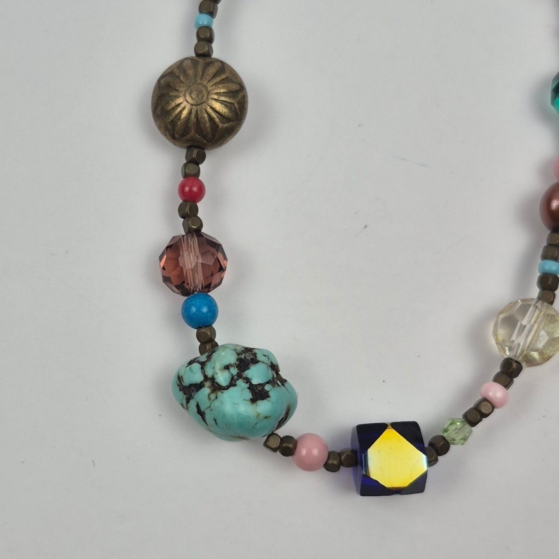 Boho Beaded Necklace 16-19″ Colorful Statement Jewelry Faux Turquoise Layering