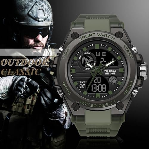 Yihou Men’s Military Watch Outdoor Sports Electronic Watch Tactical Army green