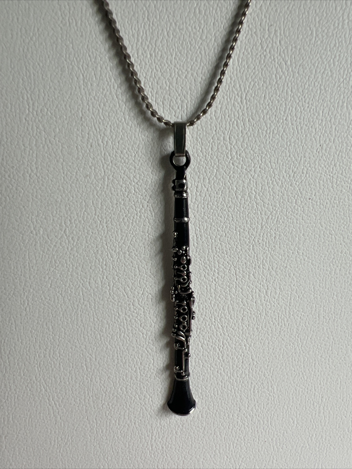 Future Primitive Oboe Necklace Instrument Enamel Black Silver Chain Pendant