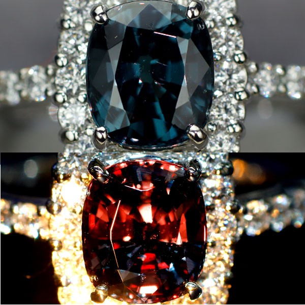 Brand New Pt950 Color Change Garnet Diamond Ring 2.234ct D0.57ct Becky Blue Type