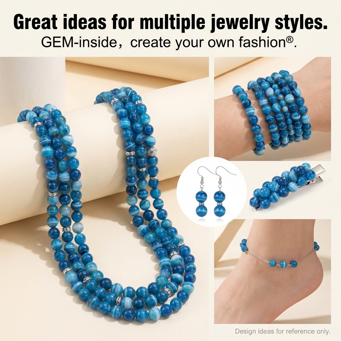 Natural Round Blue Smooth Sardonyx Agate Banded Beads For Jewelry Making 15”