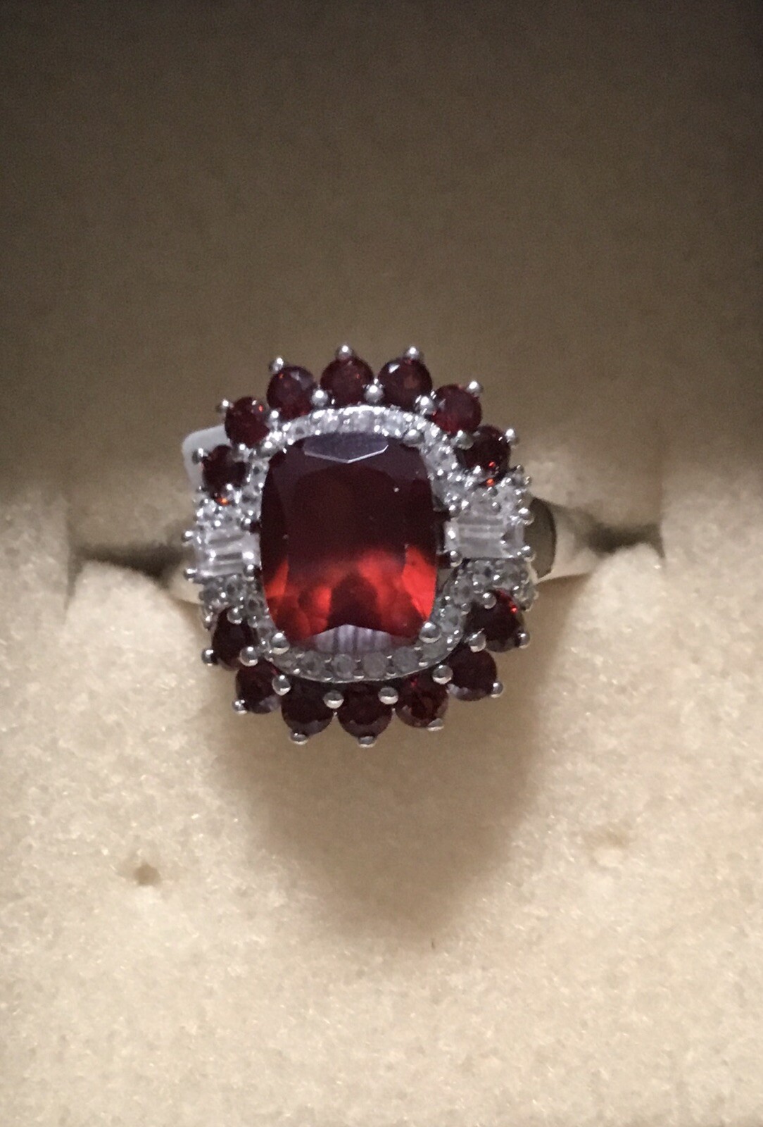 NEW RING SIZE 10 HESSONITE GARNET 3.18 Ct WOMENS RHODIUM OVER SILVER RED ZICRON