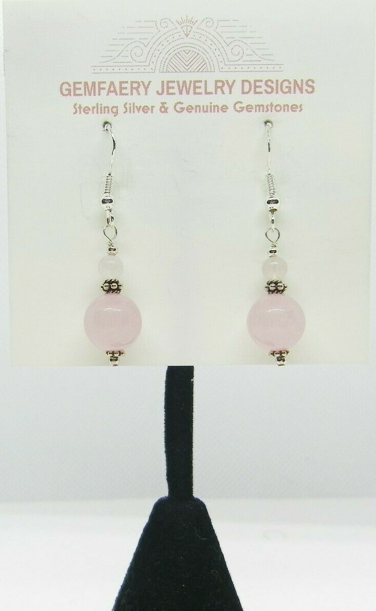 Sterling Silver Victorian-Style ROSE QUARTZ Dangle Earrings #2859…Handmade USA
