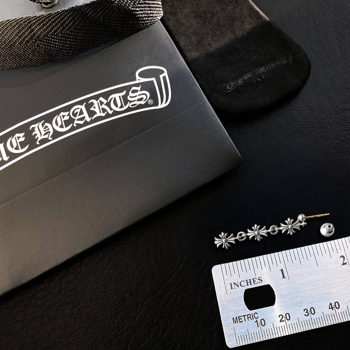 Authentic Chrome Hearts Tiny E Plus 3 Links Drop Earring + CH Pouch and Gift Bag