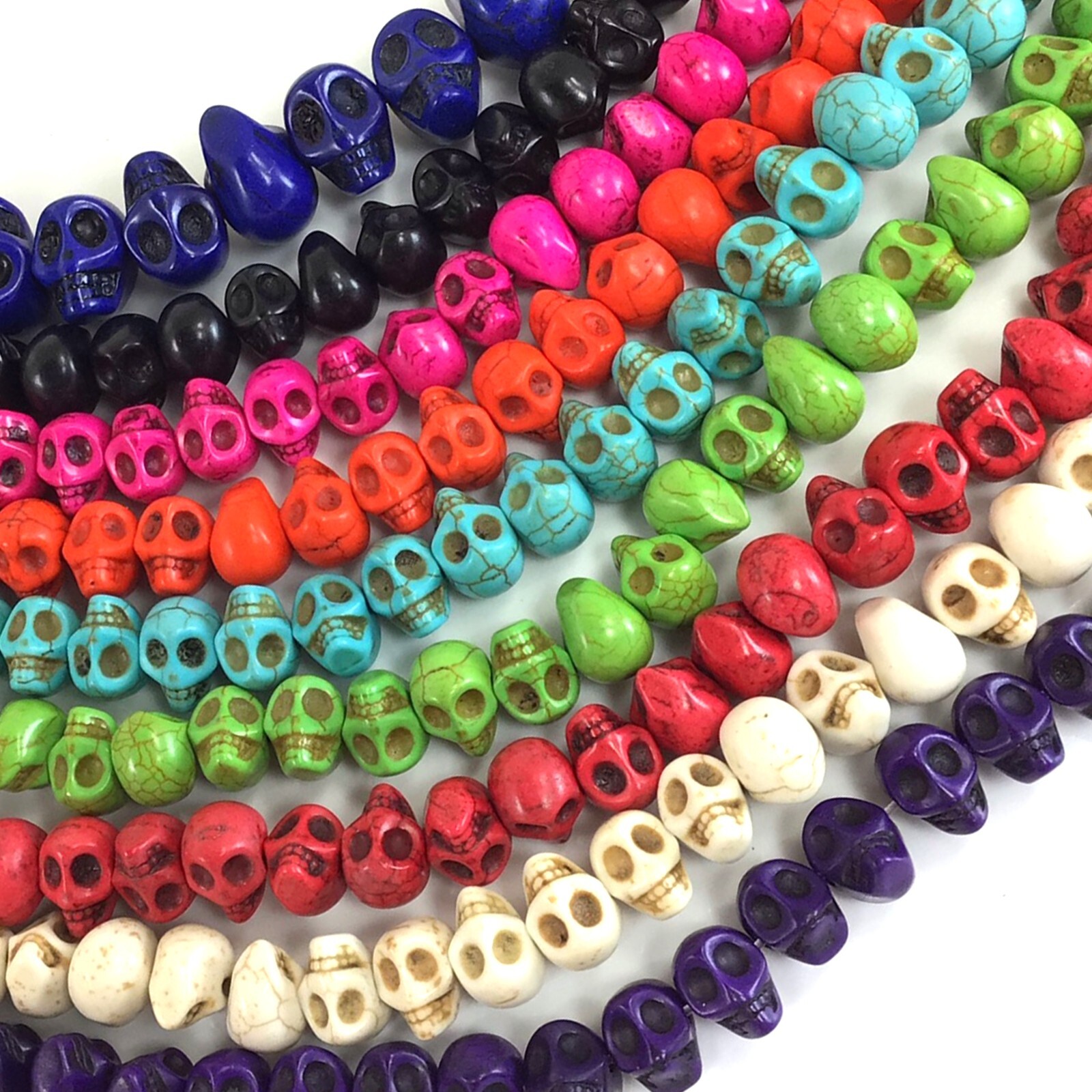 Halloween Decor Howlite Skull Magnesite Turquoise Pumpkin Beads 15″ Bracelet