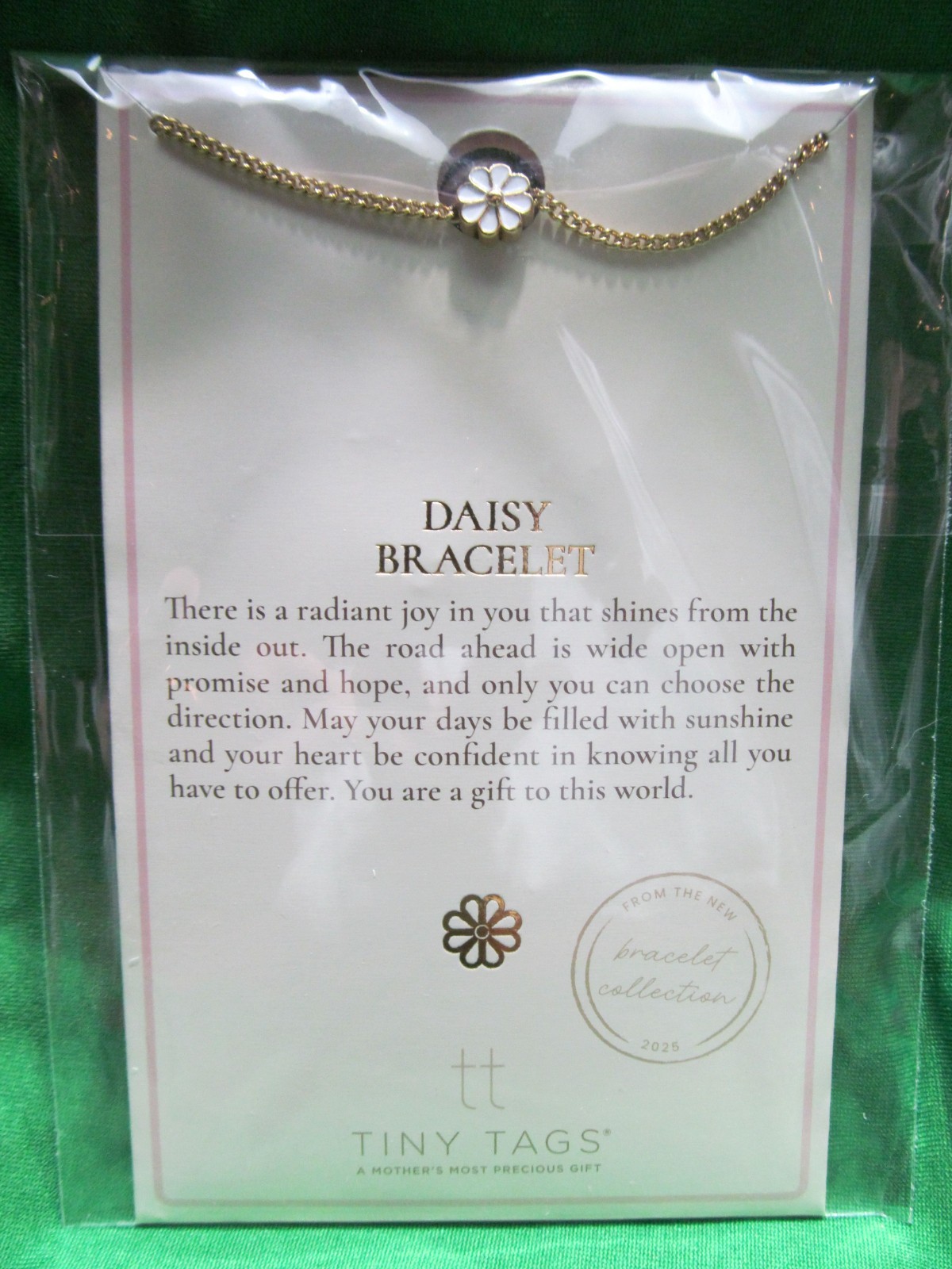 Tiny Tags DAISY BRACELET 6.5″ W/ 1.5″ Extender 14K GOLD ION Plate Over Brass