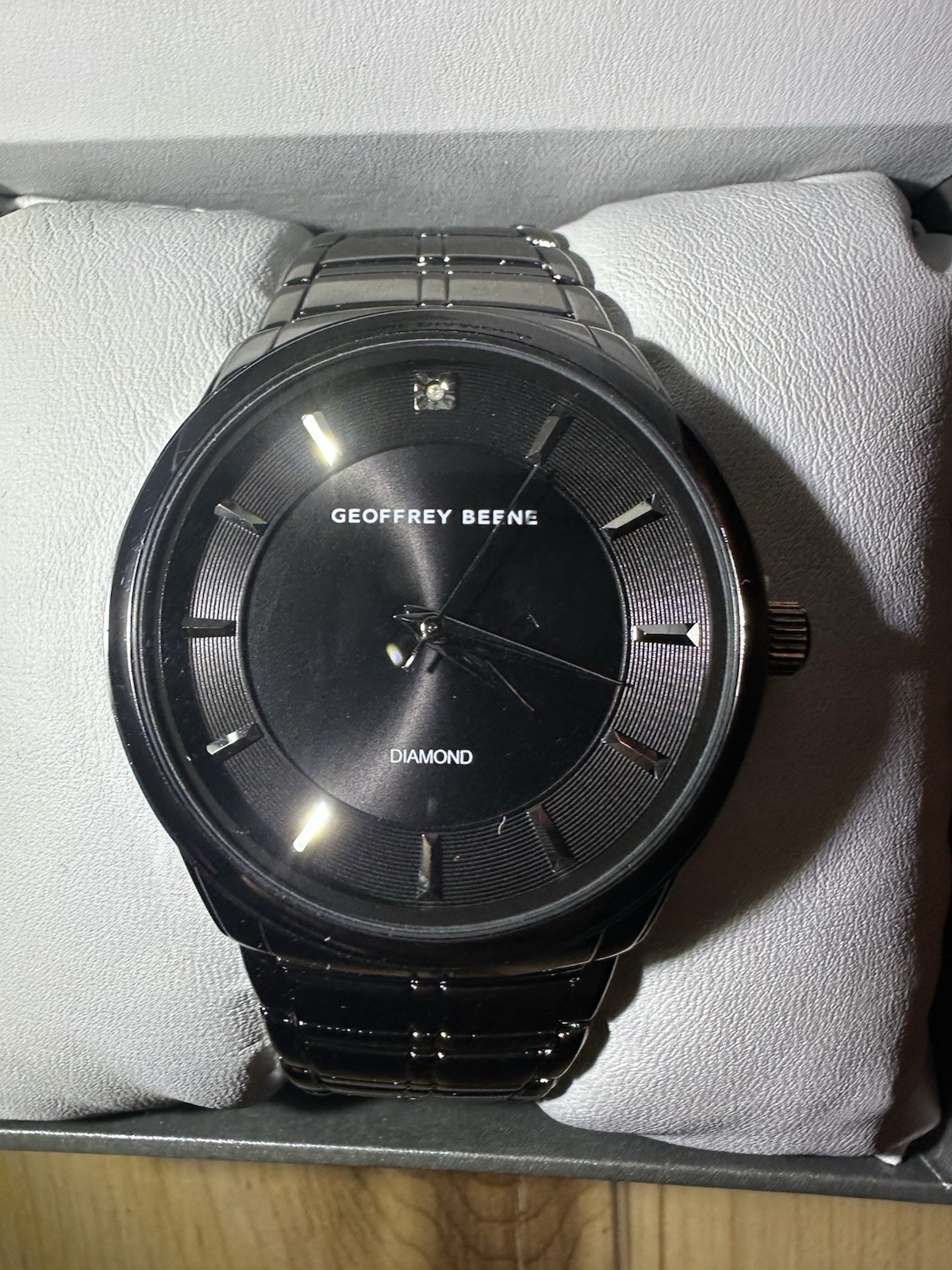 Geoffrey Beene Genuine Diamond Men’s Quartz Watch Black Bracelet w/ Box