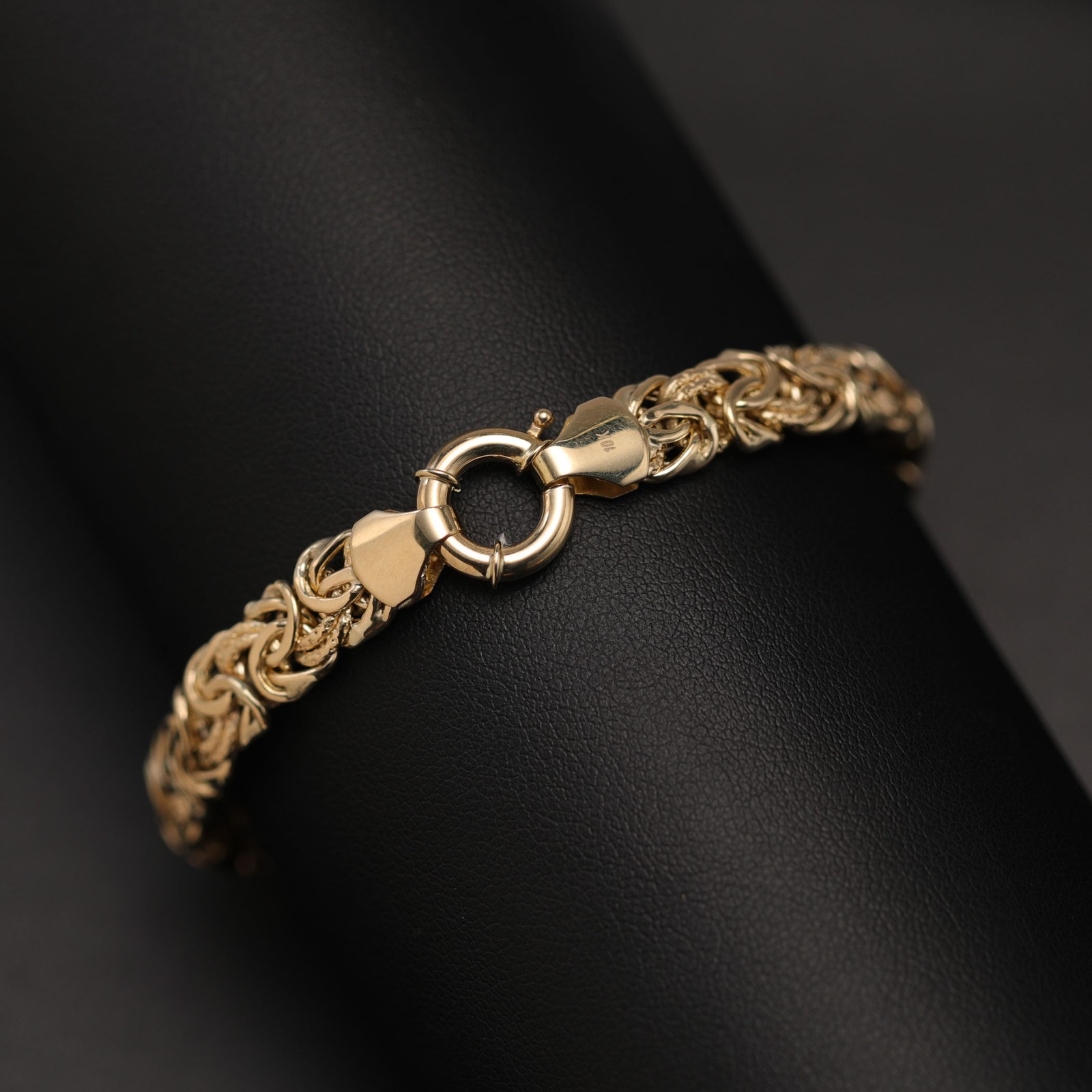 10K GOLD 7mm Textured Byzantine Chain Bracelet Fancy Lock Yellow Gold