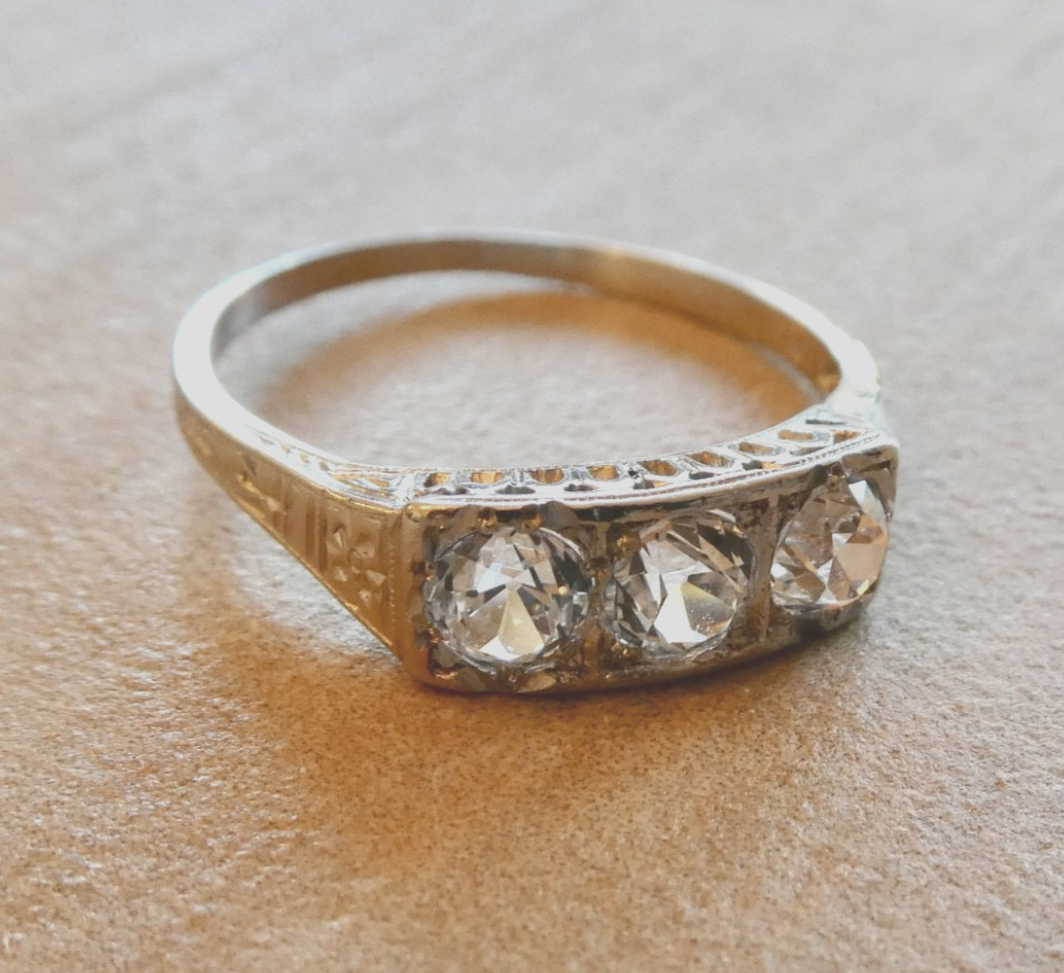 Platinum 1.18 Carat Sparkling Trilogy Ring With Three Old European Cut Stones