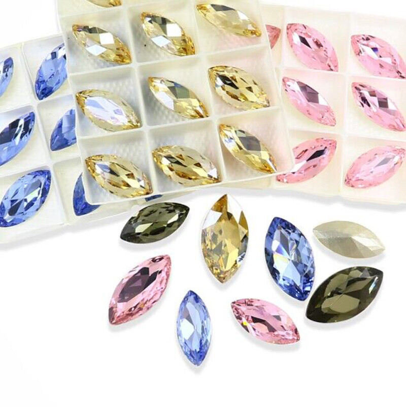 12pcs 17x32mm High grade K9 Crystal Glass Rhinestones Navette Faceted Beads