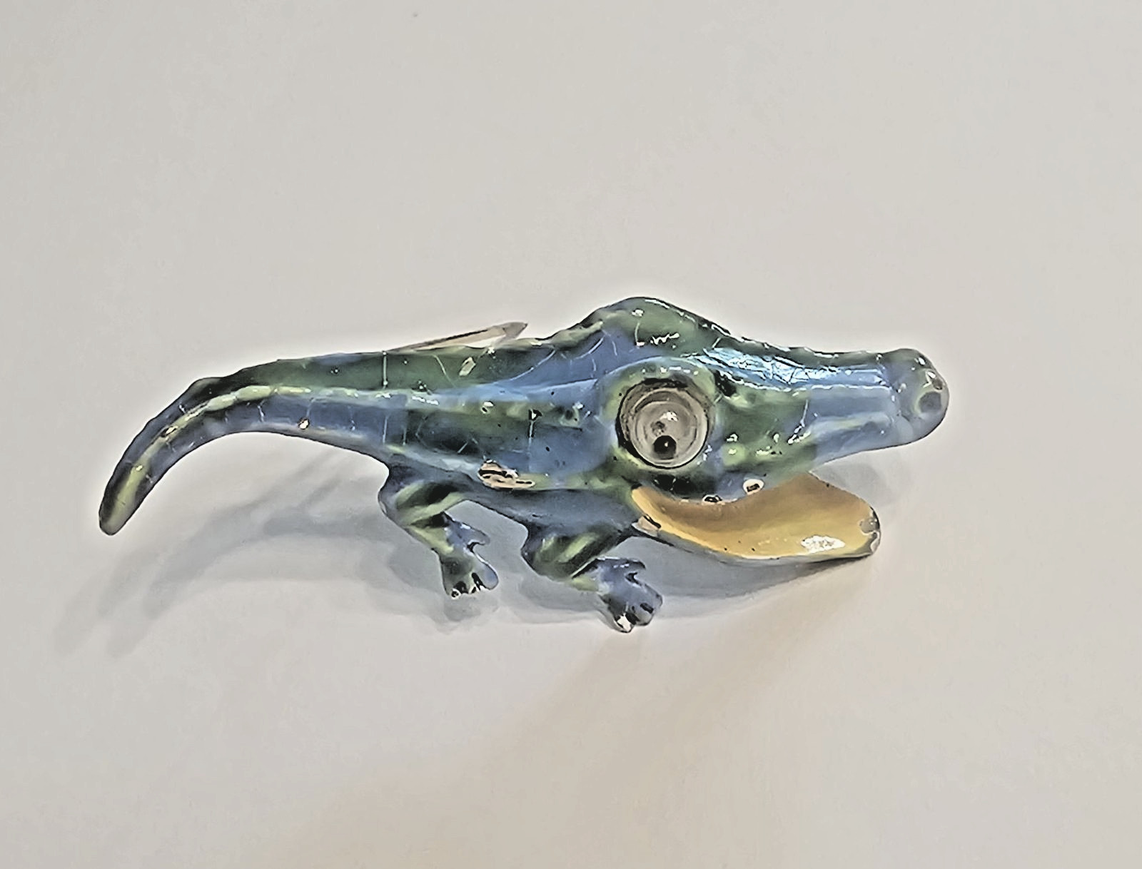 Vintage blue & Green enameled Crocodile Brooch with ART copyright