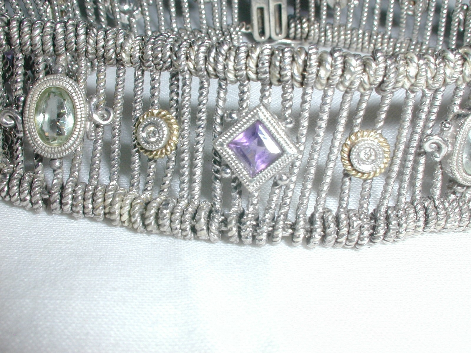 AMAZING- GABRIEL & CO STERLING 18K GOLD DIAMOND AMETHYST AQUAMARINE BRACELET-7.5