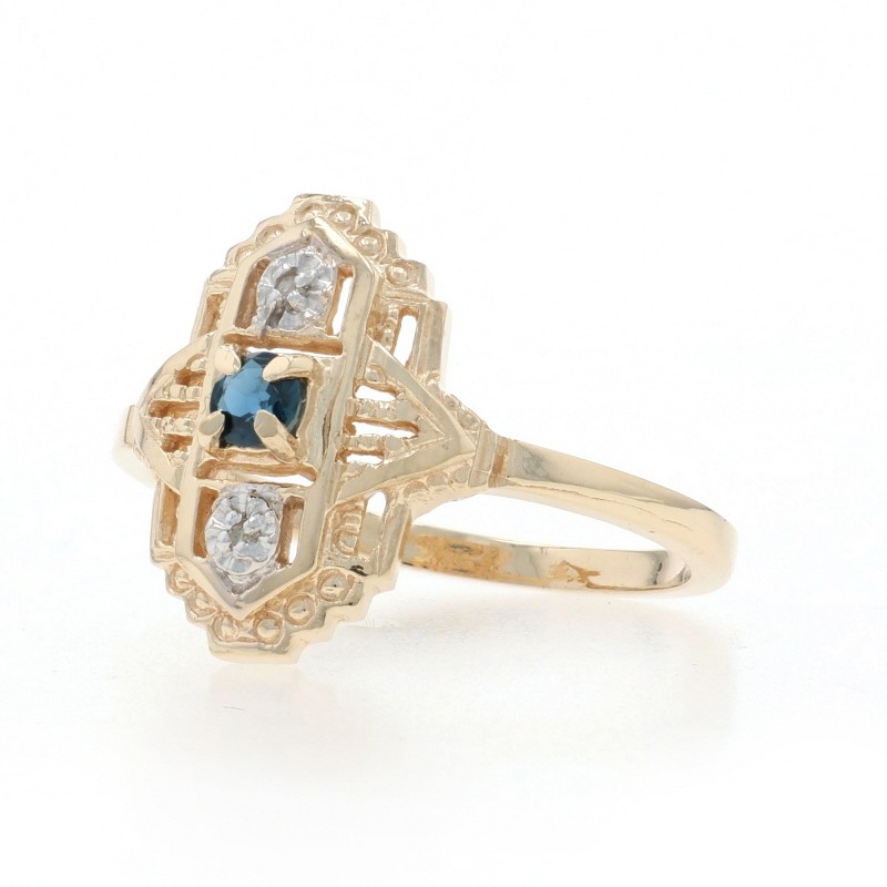 Yellow Gold Sapphire Diamond Ring – 10k Round .12ctw