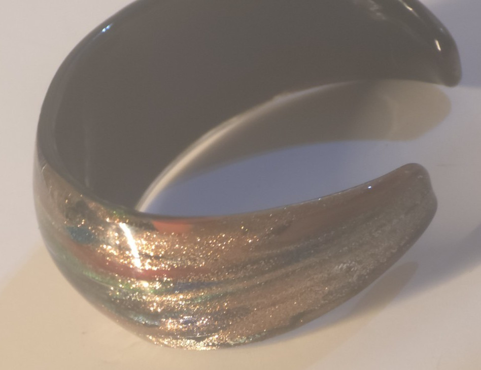 Vintage Black & Multi color Glitter ART GLASS 6.5″ Bracelet