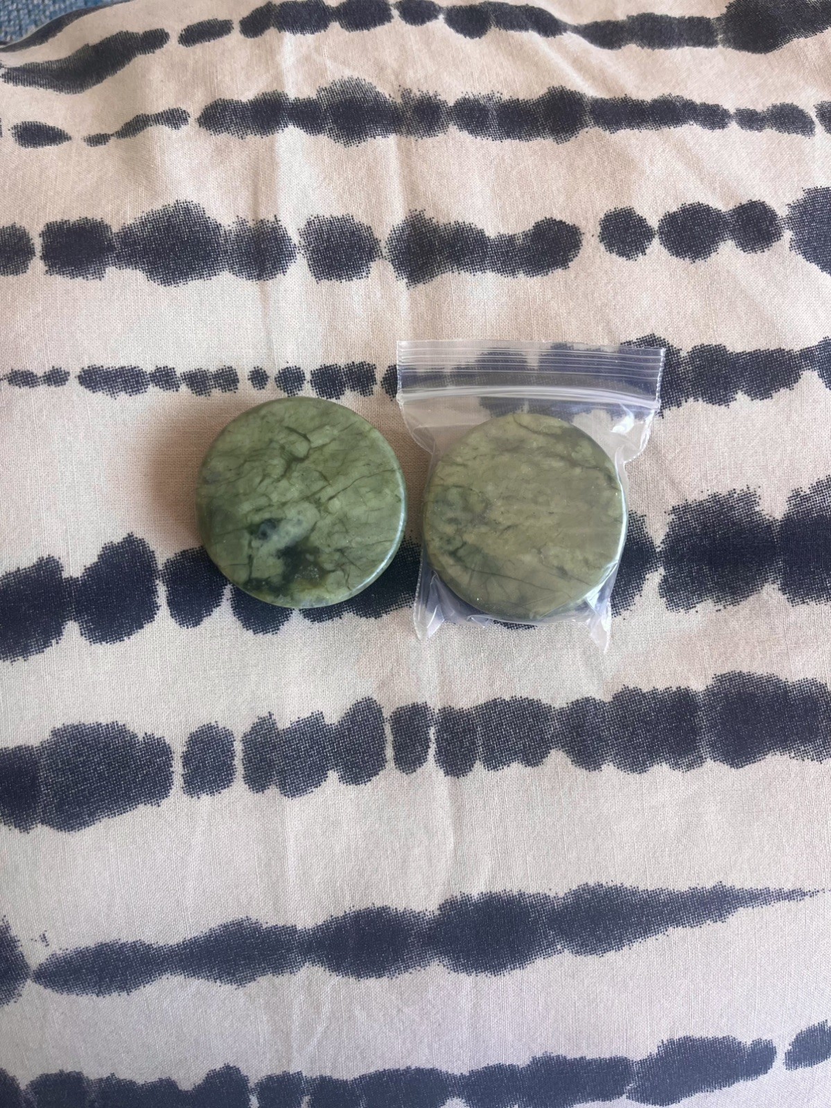 PAIR Natural South Jade Green Stone Double Flare Plugs Organic Gauges