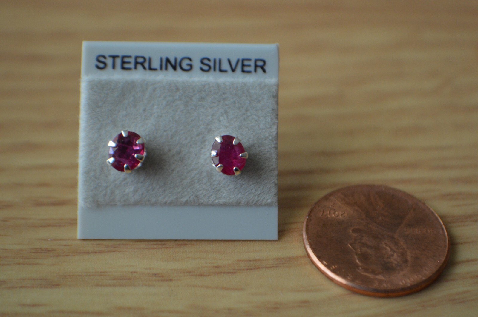 0.82ct Madagascar Cherry Ruby Solitaire Earrings Sterling Silver 5x4mm Heat Only