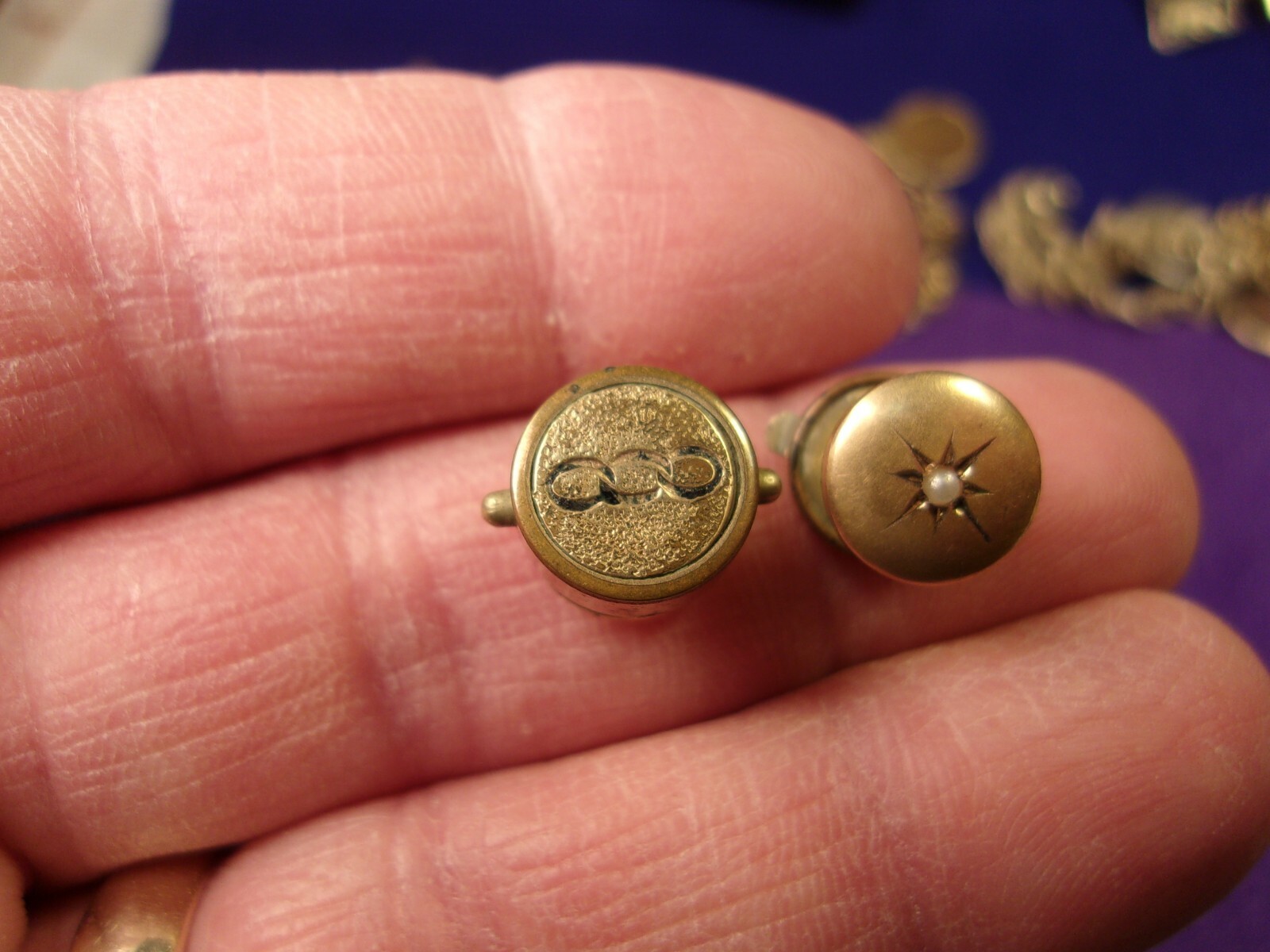 #2 of 2, LOT OF 4 VTG ANTIQUE VICTORIAN “Taille d’Epargne” COLOR STUDS, ALL DIFF