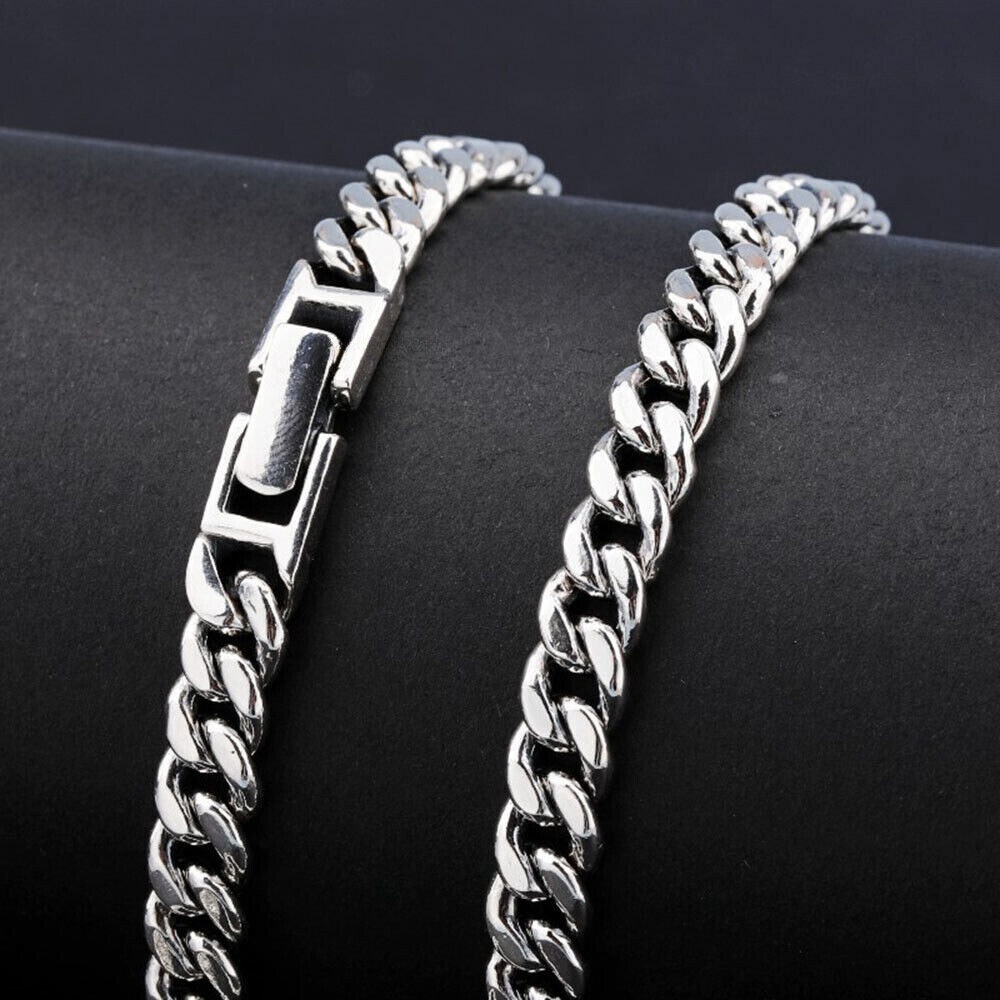 Pure S925 Sterling Silver Chain 5mm-8mm Cuban Curb Link Bracelet 6.7-8.7inch L