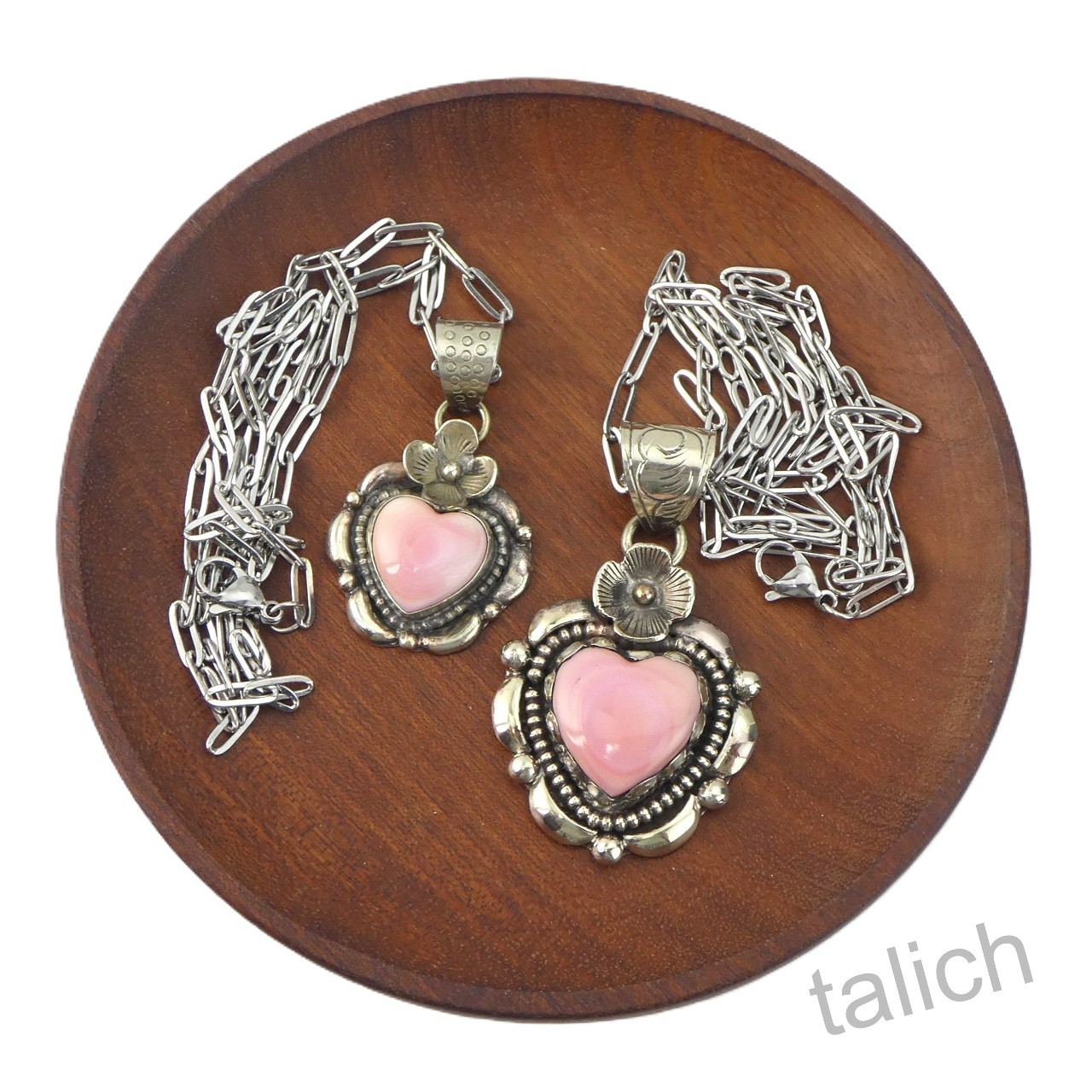 Pink Conch Shell Floral Tibet Silver Heart Pendant Necklace Boho Unique Gift