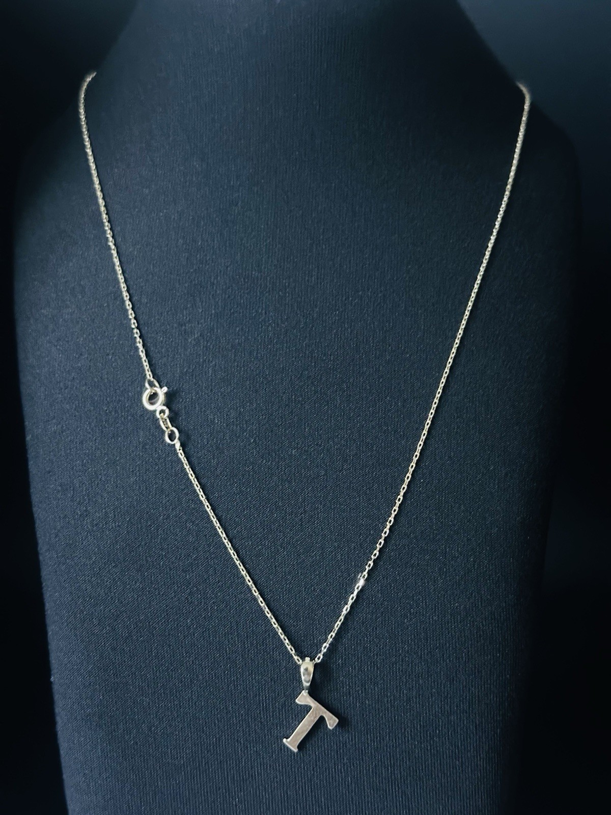 14K Solid Gold T Initial Necklace 1.95g 585 Yellow Gold Letter Pendant Chain