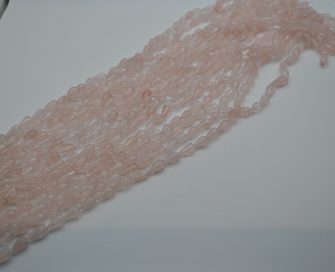 Rose Quartz Drop Gemstone Strand with Smooth Stones (No Clasp)